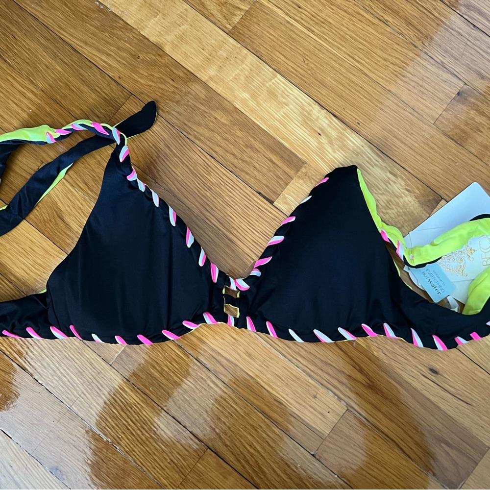 NWT Becca Black/Yellow Bikini Top size L